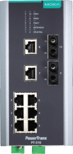 Управляемый коммутатор 8 x 10/100BaseTX, 2 x 100BaseFX (многомодовое оптоволокно), питание - 24 В пост., разъем ST