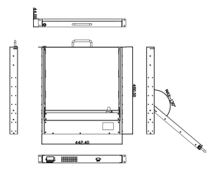 Консоль для стойки 19", высота 1U, дисплей 19"TFT LCD, 1280x1024, 1 x USB,1 х DVI-D русифицированная клавиатура, тачпад, 90 ~ 264 В AC