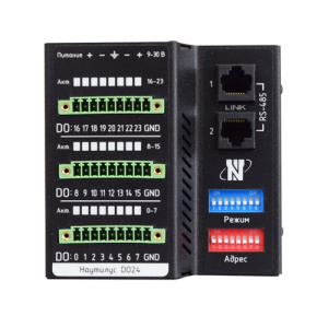 Российский промышленный модуль ввода/вывода сигналов - 24 цифровых выхода (КМОП ключи), напряжение коммутации до 30 В, ток нагрузки 1 А на каждый кана