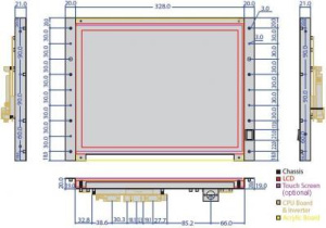 Безвентиляторный панельный компьютер VOX-150, дисплей 15", без корпуса, плата VDX-6328 и блок питания на ~220V