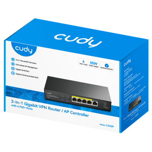 Маршрутизатор CUDY C200P 2-IN-1 SMB Router / AP Controller, 1 Gigabit Ethernet + 4 Gigabit PoE+ PSE Ports + 1 USB 3.0, PSE output up to 30Watts per po