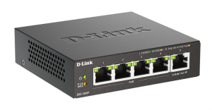 коммутатор D-Link Неуправляемый PoE-коммутатор, 5x1000Base-T (4x1000Base-T PoE), PoE-бюджет 60 Вт, корпус металл