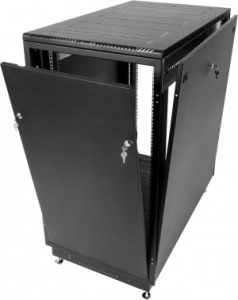 Шкаф коммутационный ЦМО (ШТК-М-18.6.6-1ААА-9005) напольный 18U 600x600мм пер.дв.стекл задн.дв.стал.лист 2 бок.пан. направл.под закл.гайки 270кг черный