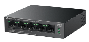 коммутатор TP-Link LS105LP, 5-Port 10/100 Mbps Desktop Switch with 4-Port PoE, 41W, 250m