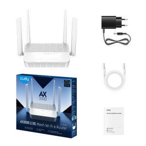 Маршрутизатор CUDY AX3000 2 5G Wi-Fi 6 Mesh PoE Router Dual Band, Chipset MT7981BA+MT7976CN+MT7531AE+RTL8221B, 802.11ax/ac/a/b/g/n, 2402Mbps at 5GHz +