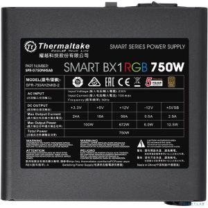 Блок питания Thermaltake SmartBX1RGB 750W <750W, (20+4+4+4) pin, 4x(6+2) pin, 8xSATA, 4xMolex, FDD, 12 см, кабель питани Блок питания Thermaltake SmartBX1RGB 750W <750W, (20+4+4+4) pin, 4x(6+2) pin, 8xSATA, 4xMolex, FDD, 12 см, кабель питани