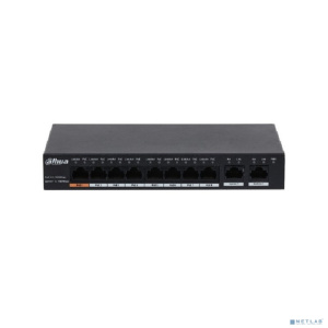 DAHUA DH-PFS3010-8GT-96 10-портовый гигабитный неуправляемый коммутатор с РоЕ, 8xRJ45 1Gb PoE, 2xRJ45 1Gb uplink, суммарно 96Вт, коммутация 20Гбит/с,