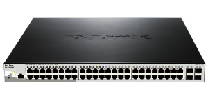 Коммутатор D-Link PROJ Управляемый L2 PoE-коммутатор, 48x1000Base-T PoE, 4x1000Base-X SFP, PoE-бюджет 193 Вт, защита от статического электричества до