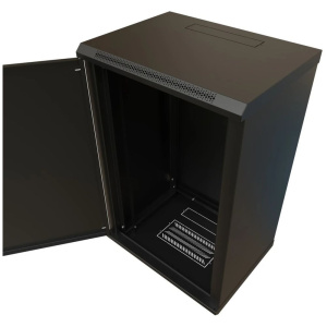 Шкаф Hyperline WRline WR-TW-1845-SR-RAL9004 настенный 19-дюймовый (19"), 18U, 908x600х450мм, цельнометаллическая дверь с замком, цвет черный (RAL9004)