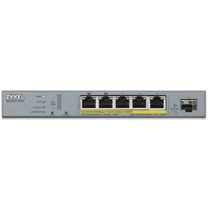 Коммутатор ZYXEL GS1350-6HP-EU0101F L2 PoE+ для IP-видеокамер 4xGE PoE+, 1xGE PoE++ (802.3bt), 1xSFP, бюджет PoE 60 Вт, дальность передачи питания до