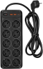 Сетевой фильтр Powercom сетевой фильтр, 1,8 метра, 10 розеток, USB-Ax2, USB Type-C, 16А/4кВт, cечение провода: 1,5мм2, цвет черный, 1 год гарантии (20