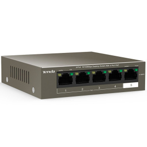 Коммутатор Tenda TEF1105P-4-38W Коммутатор неуправляемый PoE, 5 портов 5x100 Мбит/с, PoE 4х15 Вт (до 35 Вт), настольный