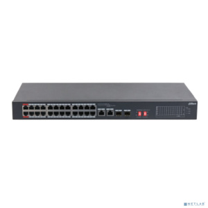 DAHUA DH-S3226-24ET-240 24-портовый неуправляемый коммутатор с РоЕ, 24xRJ45 100Mb PoE, 2хКомбо SFP/RJ45 1Gb uplink, суммарно 240Вт, коммутация 8.8 Гби