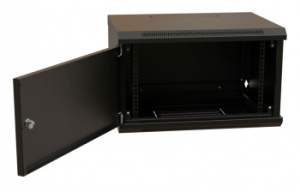 Шкаф коммутационный WRline (WR-TW-0945-SR-RAL9004) настенный 9U 600x450мм пер.дв.металл 2 бок.пан. направл.под винты 60кг черный 350мм 500мм IP20 стал