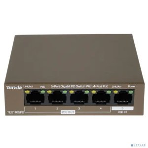 TENDA TEG1105PD Коммутатор настольный 5-Ports 10/100/1000 Base-T 4-Ports PoE(PoE бюджет 30W)