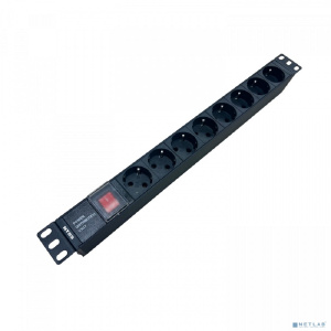 NTSS Блок розеток NTSS, 19", 1U, пластик, 1ф10А, 2.3кВт, (8) Schuko CEE 7/7, выкл. с подсв.и крыш., вх. 60320 С14 NTSS-PDU-DA1015