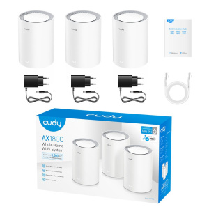Маршрутизатор CUDY AX1800 Wi-Fi 6 Mesh Solution 3-Pack, Chipset MediaTek, Dual-Band, 802.11ax/ac/a/b/g/n, 1201Mbps at 5GHz + 574Mbps at 2.4GHz, 2 Gig