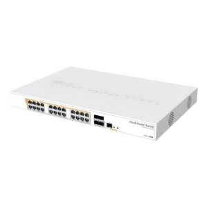 Коммутатор MIKROTIK CRS328-24P-4S+RM Cloud Router Switch with 800 MHz CPU, 512MB RAM, 24xGigabit LAN (all PoE-out), 4xSFP+ cages, RouterOS L5 or Switc