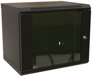 Шкаф коммутационный WRline (WR-TW-1566-GP-RAL9004) настенный 15U 600x600мм пер.дв.стекл 2 бок.пан. направл.под винты 60кг черный 520мм 775мм IP20 стал