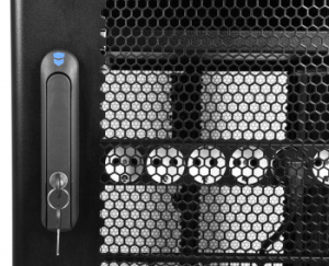 Шкаф серверный ЦМО (ШТК-СП-42.6.10-48АА-9005) напольный 42U 600x990мм пер.дв.перфор. задн.дв.перфор.2-хст. 2 бок.пан. направл.под закл.гайки 1350кг че