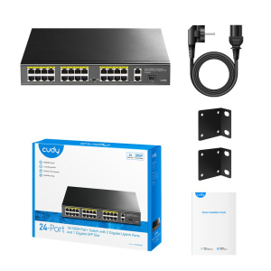 Коммутатор CUDY 24-Port 10/100M PoE+ Switch with 2 Gigabit Port+ 1SFP 300W 24-Port 10/100M PSE RJ-45 +2 Gigabit RJ- 45 +1SFP Port with 24 POE Ports Sw