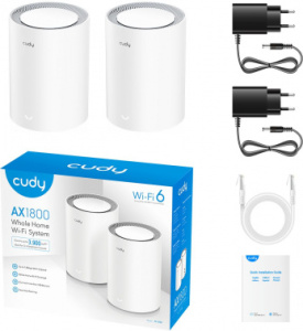 Коммутатор CUDY Бесшовный Mesh роутер M1800(2-Pack) AX1800 10/100/1000BASE-TX белый (упак.:2шт)