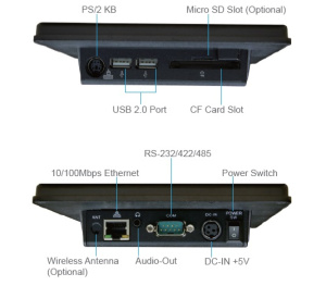 Безвентиляторный панельный компьютер PPC-090T-D2N5N-GE, дисплей 9'', 1024 x 600, процессор Vortex86DX2 933 МГц, 2 Гбайт DDR2, 3 USB, 2 COM, 2 LAN, 1 S