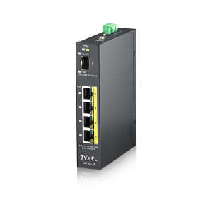 Коммутатор Промышленный PoE+ коммутатор Zyxel RGS100-5P, 4xGE PoE+, 1xSFP, крепление на стену/DIN-рейку, IP30, два источника питания DC, бюджет PoE 12