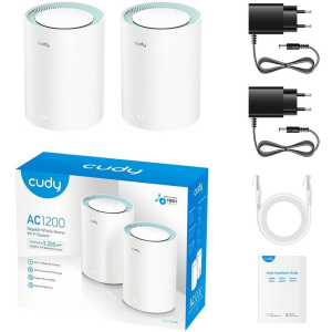 Маршрутизатор CUDY AC1200 Wi-Fi Gigabit Mesh Solution 2-Pack, Chipset MT7621+MT7613B+MT7603, Dual-Band, 867Mbps at 5GHz + 300Mbps at 2.4GHz, 802.11ac/