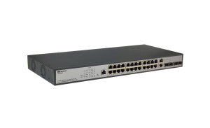 Коммутатор/ Managed L2 Switch 24x1000Base-T PoE, 2x1000Base-X SFP, 2xCombo 1000Base-T/SFP, PoE Budget 250W, RJ45 Console, 19" w/brackets