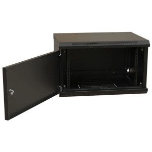 Шкаф Hyperline WRline WR-TW-0666-SR-RAL9004 настенный 19-дюймовый (19"), 6U, 367x600х600мм, цельнометаллическая дверь с замком, цвет черный (RAL9004)
