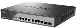 Коммутатор D-Link Настраиваемый L2 PoE-коммутатор, 8x1000Base-T PoE 802.3bt 90 Вт, 2x1000Base-X SFP, PoE-бюджет 242 Вт, дальность PoE до 250 м