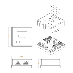 Аксессуары Hyperline Hyperline SB1-2-8P8C-C5e-WH Розетка компьютерная RJ-45 (8P8C), категория 5e, двойная, внешняя, Dual RJ-45 (8P8C), категория 5e, д