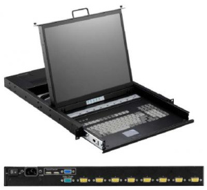 Консоль для стойки 19" SMK980-17UBRU(COMBO), высота 1U, чёрный цвет, 8 портовых KVM переключателей.