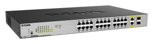Коммутатор D-Link Неуправляемый PoE-коммутатор, 24x1000Base-T PoE, 2xCombo 1000Base-T/SFP, PoE-бюджет 370 Вт, корпус металл