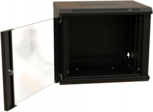 Шкаф коммутационный WRline (WR-TW-1566-GP-RAL9004) настенный 15U 600x600мм пер.дв.стекл 2 бок.пан. направл.под винты 60кг черный 520мм 775мм IP20 стал