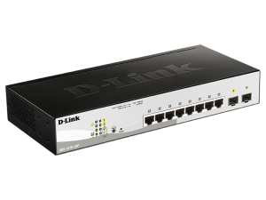 Коммутатор D-Link Настраиваемый L2 PoE-коммутатор, 8x1000Base-T PoE, 2х1000Base-X SFP, PoE-бюджет 65 Вт, упрощенный интерфейс CLI