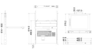 Модульная консоль для стойки 19" Unicorn 17-RU-SEA, высота 1U, чёрный цвет, возможность установки KVM переключателя.