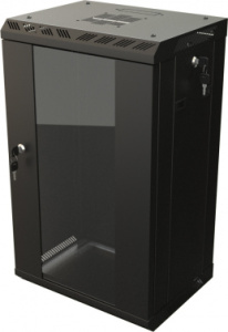 Шкаф коммутационный Hyperline (TDB-6U-GP-RAL9004) настенный 6U 390x300мм пер.дв.стекл задн.дв.спл.стал.лист направл.под винты 60кг черный 225мм 11.8кг