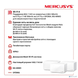 Mercusys Halo H90X(3-pack) AX6000 Домашняя Mesh Wi-Fi 6 система
