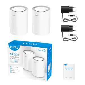 Маршрутизатор CUDY AX1800 Wi-Fi 6 Mesh Solution 2-Pack,Chipset MediaTek, Dual-Band, 802.11ax/ac/a/b/g/n, 1201Mbps at 5GHz + 574Mbps at 2.4GHz, 2 Giga