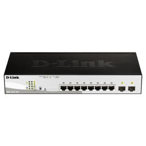 Коммутатор D-Link SMB D-Link DGS-1210-10P/FL1A Управляемый L2 с 8 портами 10/100/1000Base-T и 2 портами 1000Base-X SFP (8 портов PoE 802.3af/at, PoE бюджет 65 Вт