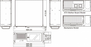 Промышленный компьютерный корпус 19", высотой 4U для процессорных плат формата PICMG 1.0 / PICMG 1.3 . Передняя панель: 2 x USB, Power LED, HDD LED, 2