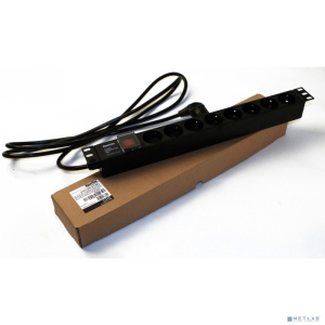 Hyperline SHE19-8SH-S-2.5EU Блок розеток для 19" шкафов, горизонтальный, с выключателем с подсветкой, 8 розеток Schuko (16A), 250В, кабель питания 3х1