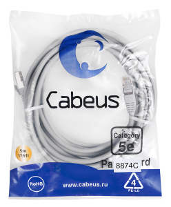 Cabeus PC-FTP-RJ45-Cat.5e-5m-LSZH Патч-корд F/UTP, категория 5е, 2xRJ45/8p8c, экранированный, серый, LSZH, 5м
