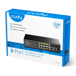 Коммутатор CUDY FS1010P 8-Port 10/100M PoE+ Switch with 2 Uplink Ports 120W 8-Port 10/100M PSE RJ-45 +2 RJ45 10/100M Uplink Port Unmanaged PoE+ S