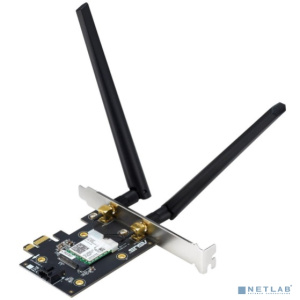 Сетевой адаптер ASUS PCE-AX3000 WiFi+Bluetooth, PCI-E, 4 (802.11n), 5 (802.11ac), 6 (802.11ax), 2976 Мбит/с, 5 ГГц, 2.4 ГГц, антенна - внешняя