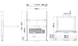 Модульная консоль для стойки 19" Gemini 17-RU-SEA, Dual Rail, высота 1U, чёрный цвет, возможность установки KVM переключателя.
