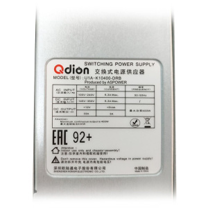 Блок питания Qdion U1A-K10400-DRB 1U Slim 400W (ШВГ=50.5*40*196mm), 80+ Golg, Oper.temp 0C;50C, AC/DC dual input (ASPower) OEM