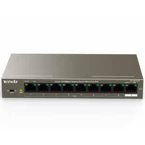 Коммутатор Tenda TEF1109P-8-63W Коммутатор неуправляемый PoE, 9 портов 9x100 Мбит/с, PoE 8х58 Вт, настольный